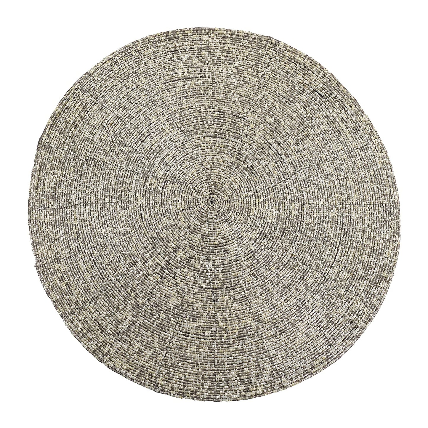Fennco Styles Parle Noël Collection Contemporary Silver Glass Beads Placemats 14 x 14 Inch Round, Set of 2 – Hand Beaded Table Mat for Banquets, Family Gathering, Special Events and Home Décor