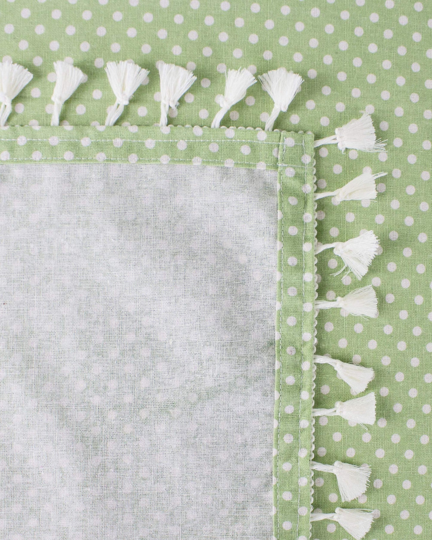 Fennco Styles Simply Striped Tassel Cotton Blend 55 x 55 Inch Tablecloth - Green Table Cover for Banquets, Holiday, Special Events, Outdoor and Home Décor