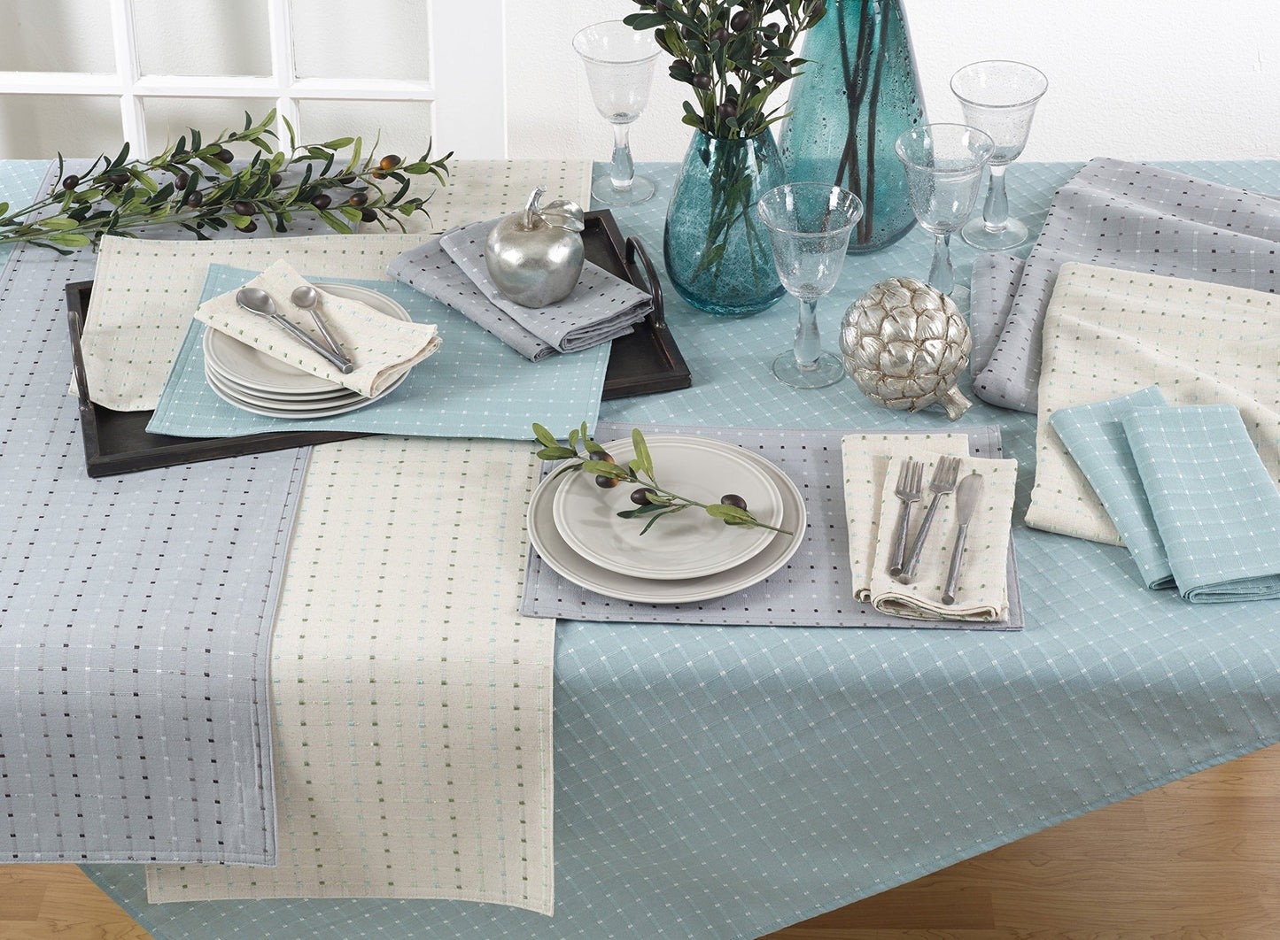 Fennco Styles Modern Stitched Line Tablecloth