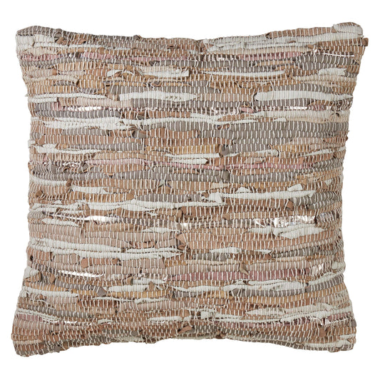 Fennco Styles Woven Chindi Leather Cotton Bohemian Decorative Down-Filled Throw Pillow 20" W X 20" L
