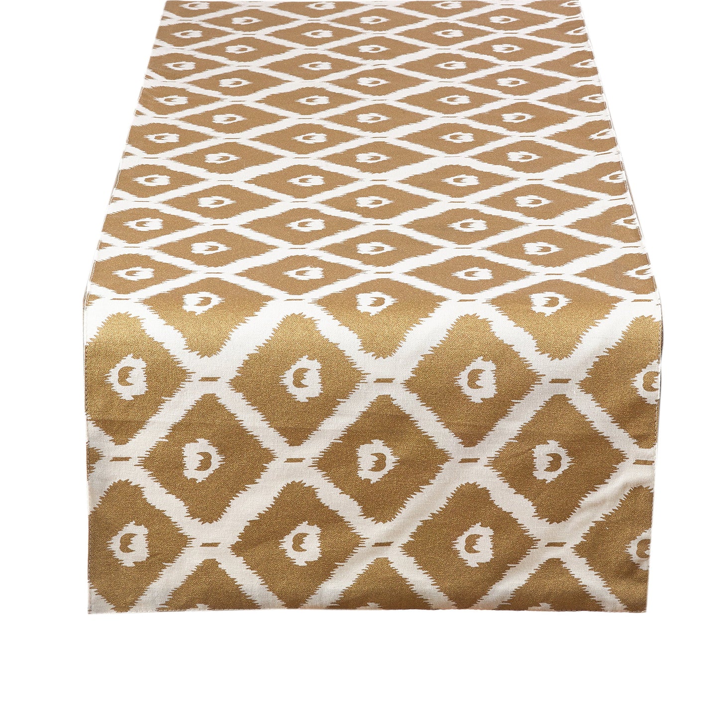 Fennco Styles Metallic Ikat Print Decorative Table Runner (16"x72" Table Runner, Gold)