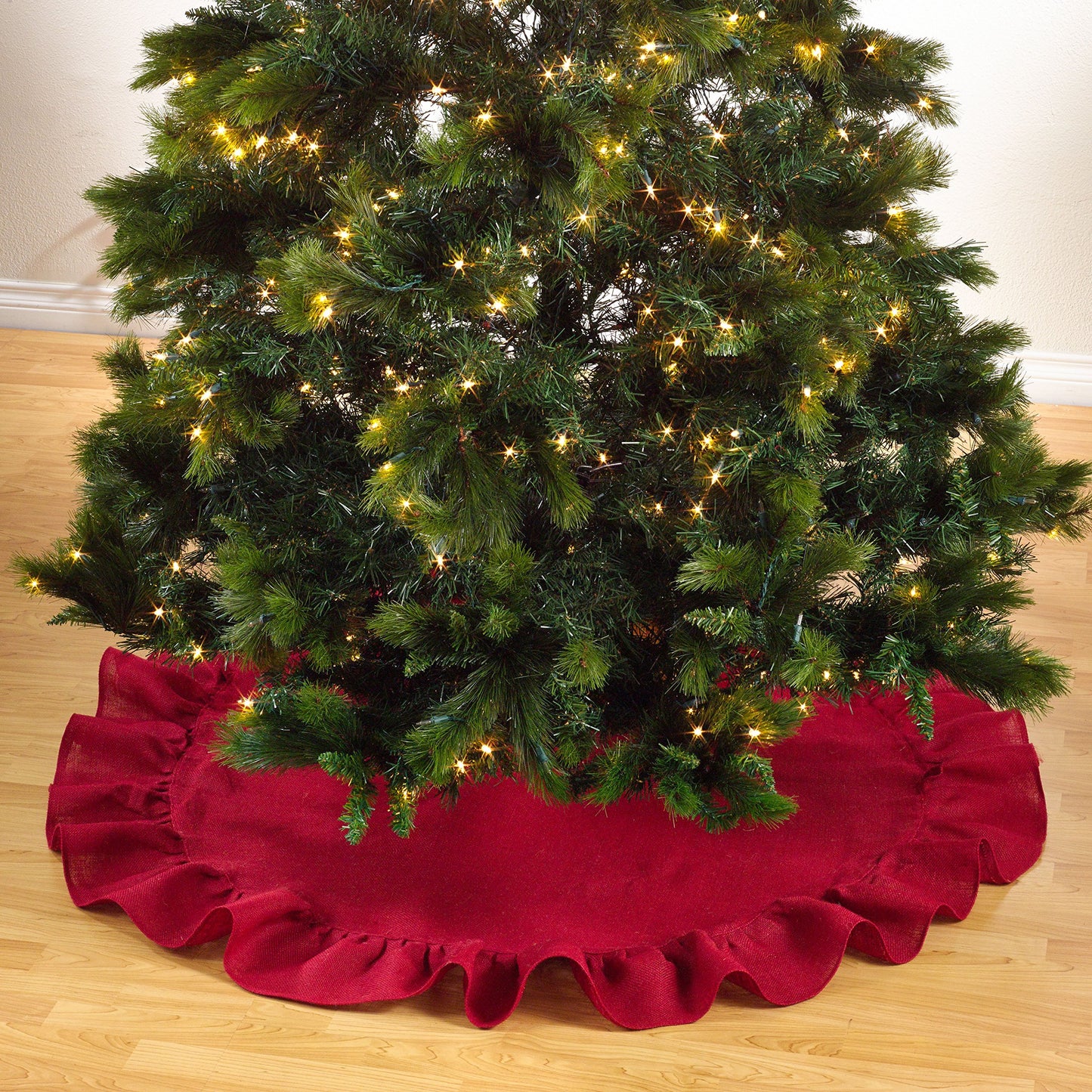 Fennco Styles Holiday Décor Ruffled Jute Christmas Tree Skirt - Natural Burlap Tree Skirt for Home, Office, Outdoor, Winter Holidays and Special Occasions