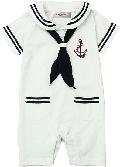 Little Sailor Short Sleeve Baby Romper with Necktie and Hat